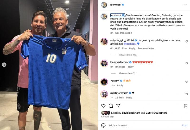 Cựu danh thủ Roberto Baggio bất ngờ gặp Messi, Inter Miami có viện binh trở lại - Ảnh 1.