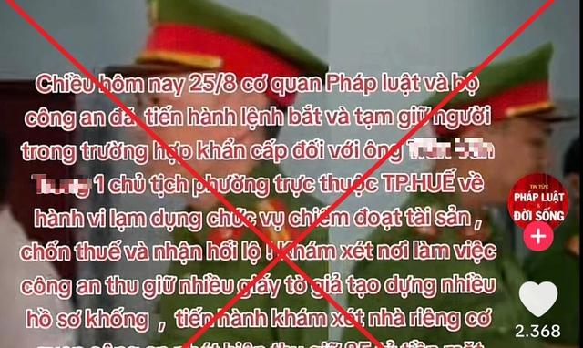 Điều tra kẻ đăng tin giả 'Chủ tịch phường ở Huế bị bắt vì nhận hối lộ'- Ảnh 1. Điều tra kẻ đăng tin giả 'Chủ tịch phường ở Huế bị bắt vì nhận hối lộ'- Ảnh 1.