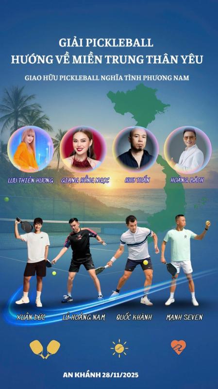 Lý Hoàng Nam cùng các nghệ sĩ giao lưu pickleball 'Nghĩa tình phương Nam' vì miền Trung- Ảnh 1. Lý Hoàng Nam cùng các nghệ sĩ giao lưu pickleball 'Nghĩa tình phương Nam' vì miền Trung- Ảnh 1.