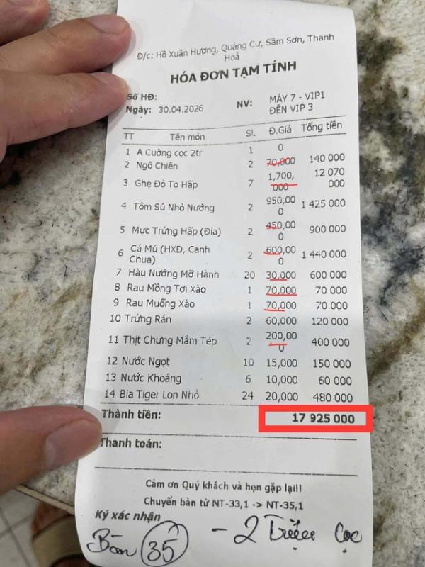 Làm rõ vụ hóa đơn 7 kg ghẹ đỏ giá hơn 12 triệu đồng ở Sầm Sơn- Ảnh 1. Làm rõ vụ hóa đơn 7 kg ghẹ đỏ giá hơn 12 triệu đồng ở Sầm Sơn- Ảnh 1.